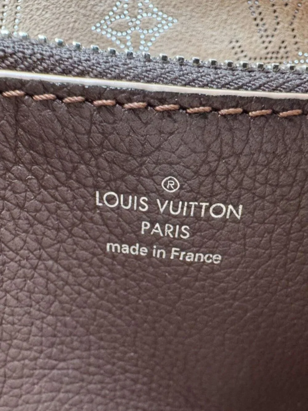 Louis Vuitton  Braided Handle Muria Mahina Leather Shoulder Hobo Bag Brown